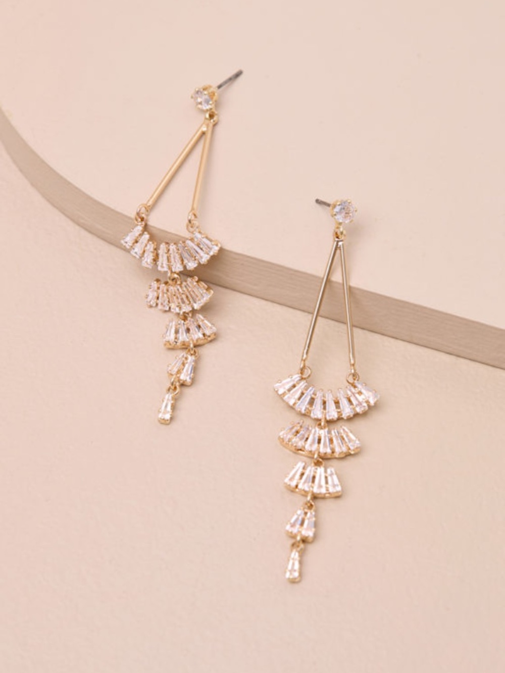 Lulus Chamberline Gold Rhinestone Drop Earrings - Size One Size